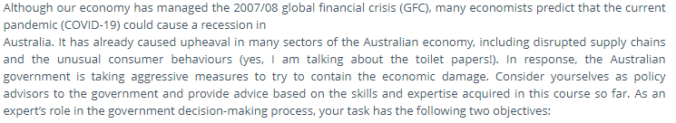 ECON1010 case scenario
