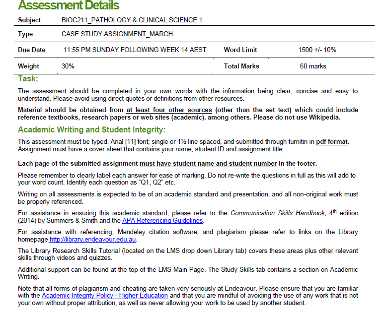bioc211 pathology and clinical science assessment sample