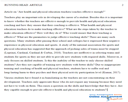 Health and Physical Education assignment sample 2
