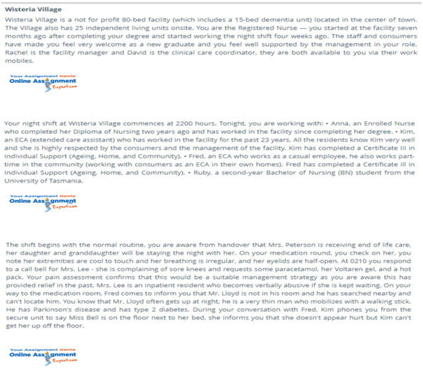 Wisteria Village Nursing Case Study Reference