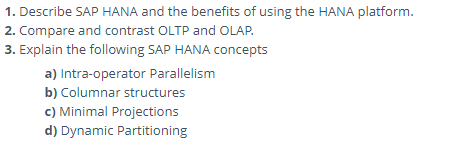 sap hana assignment question
