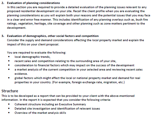 structure on how to develop a report about property development