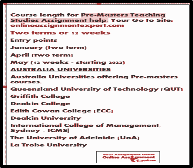 Pre Masters Teaching Studies Assignment Help 2