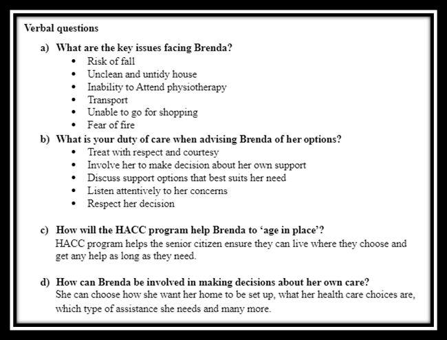 Case Study Verbal Questions of CHCAGE001
